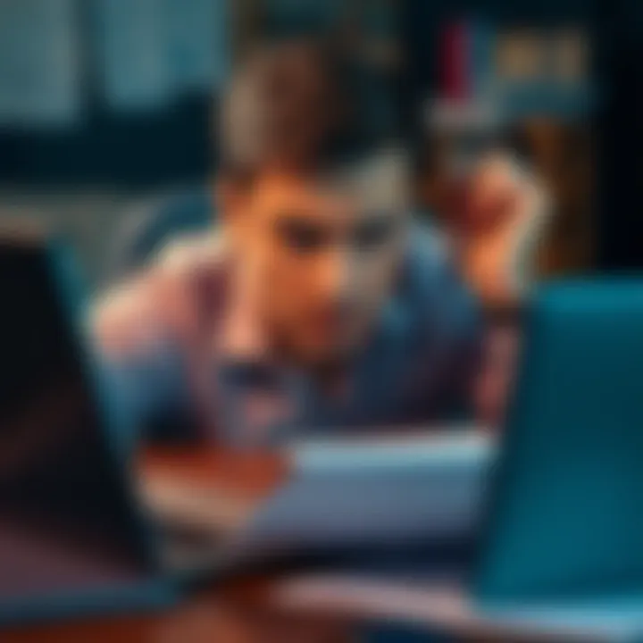 An investor looking frustrated while attempting to transfer ETFs between brokerages, surrounded by paperwork and a laptop