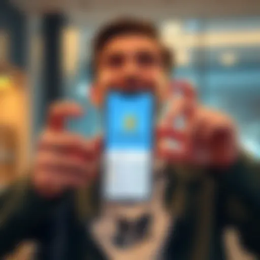 An excited investor showing their smartphone screen with Coinbase app open, displaying a profit from Ethereum investment.
