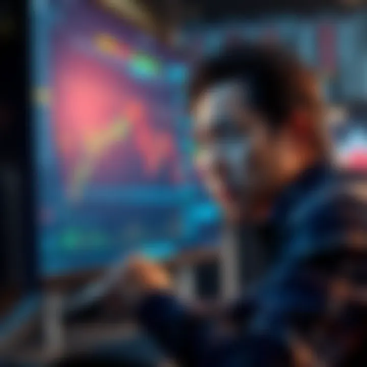 A worried investor staring at a computer screen showing declining cryptocurrency charts after buying Shiba coin.