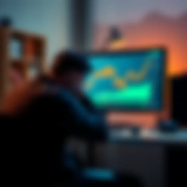 A person sits with their head in their hands, looking at a computer screen showing a Bitcoin price chart on the rise, symbolizing regret over missing investment opportunities.
