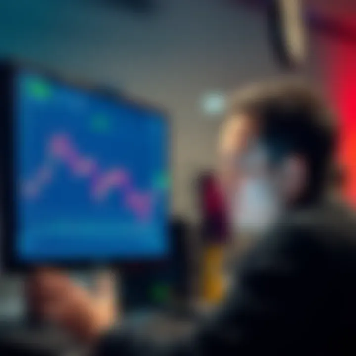 An investor gazes at a computer screen displaying a declining Loopring price chart, showing disappointment over losses.