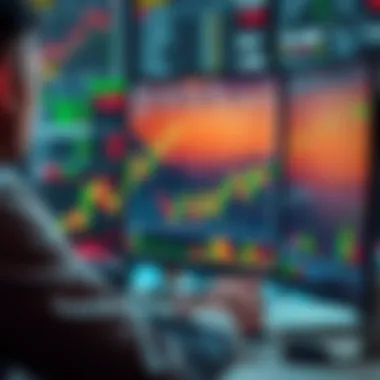 Investor analyzing market trends A person looking at stock market charts on a computer screen with financial graphs and data.