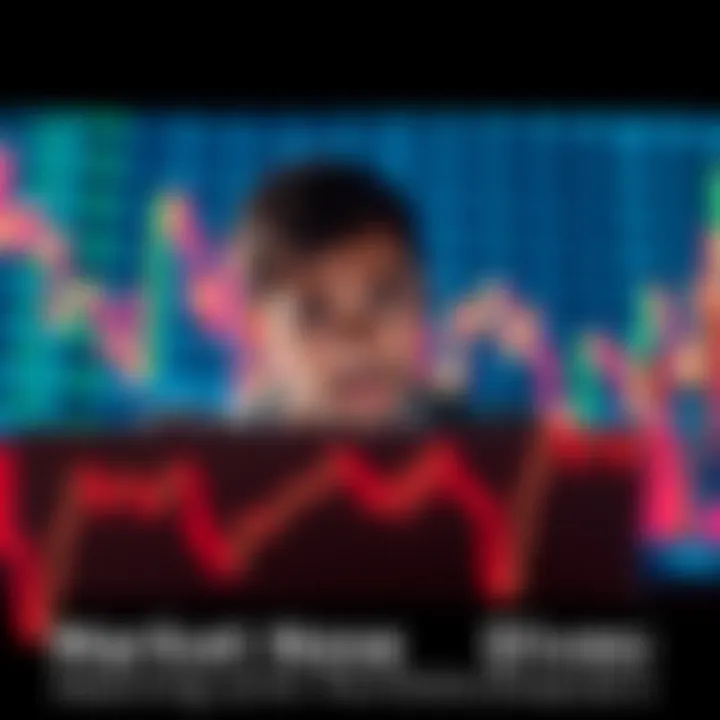 An investor looking worried while checking stock prices on a laptop during a market downturn, framed by falling graph lines.