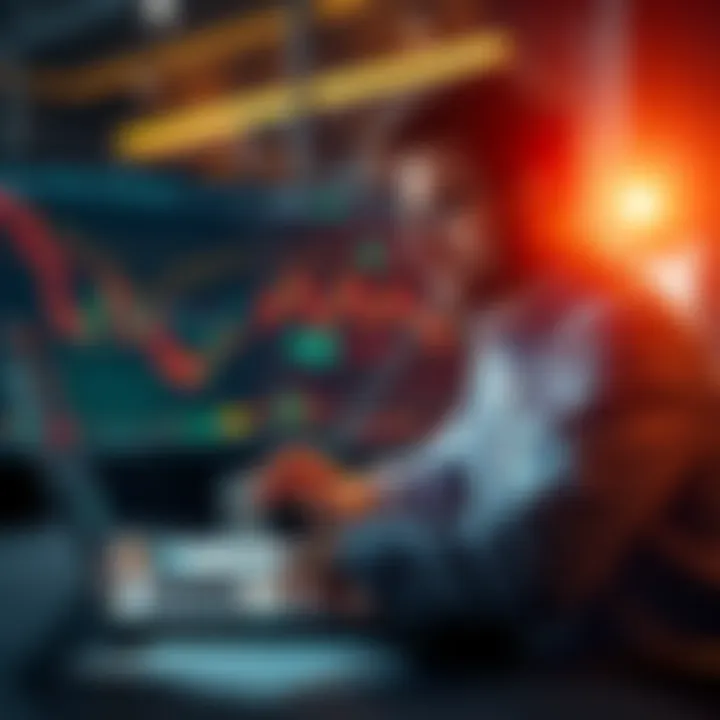 An investor analyzing charts and data on a laptop while contemplating market timing and trading strategies.