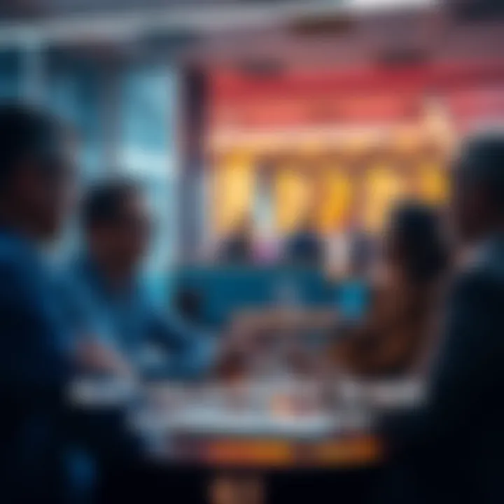 A group of investors engaged in a discussion about investment portfolios, sharing insights and strategies.