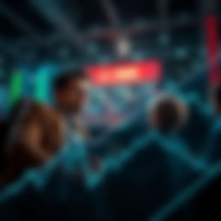 A graph illustrating market fluctuations alongside anxious investors watching the news, symbolizing panic and decision-making in finance.