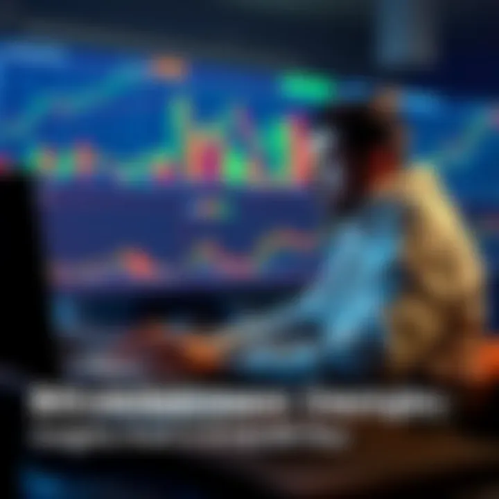 An individual sits at a desk looking at charts on a laptop, showing Bitcoin price changes, with a thoughtful expression.