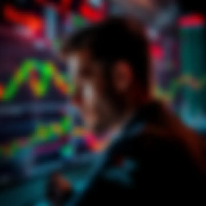 A contemplative investor staring at market charts, surrounded by fluctuating price graphs and financial news headlines, capturing the emotional landscape of current market sentiments.