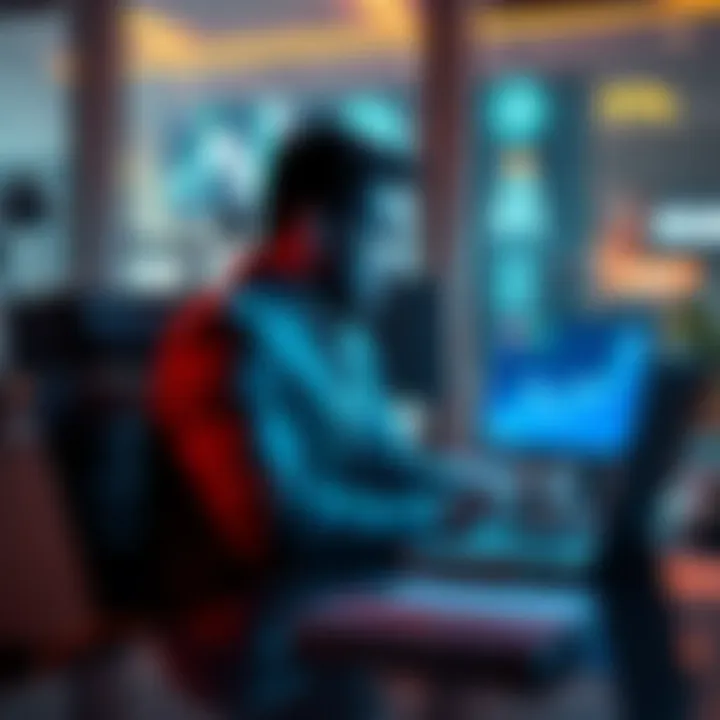 A person sitting at a desk looking at a laptop with Dogecoin graphics on the screen, reflecting on their investment journey.