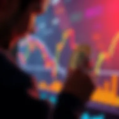 A person looking at a chart of Bitcoin prices while holding a Bitcoin symbol, indicating a decision to sell after years of holding, with a thoughtful expression.