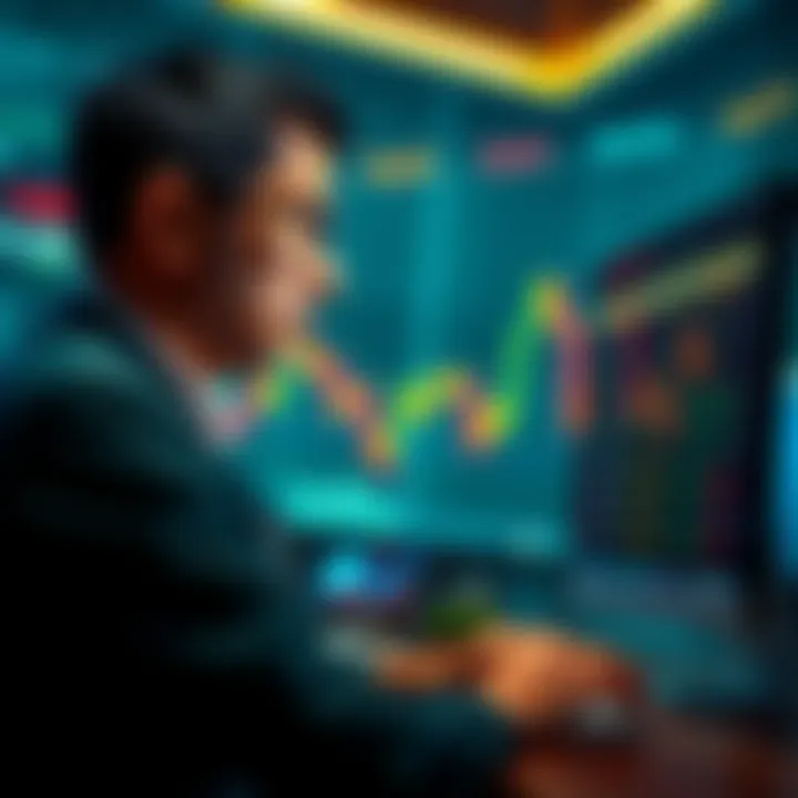 An investor looking at a screen showing falling cryptocurrency prices while preparing to sell their assets