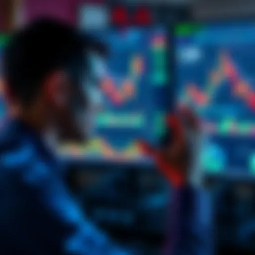An investor contemplating the sale of cryptocurrency in front of a computer screen with market charts and graphs, reflecting on Belgium's regulations.