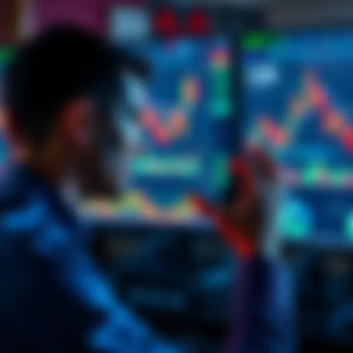 An investor contemplating the sale of cryptocurrency in front of a computer screen with market charts and graphs, reflecting on Belgium's regulations.