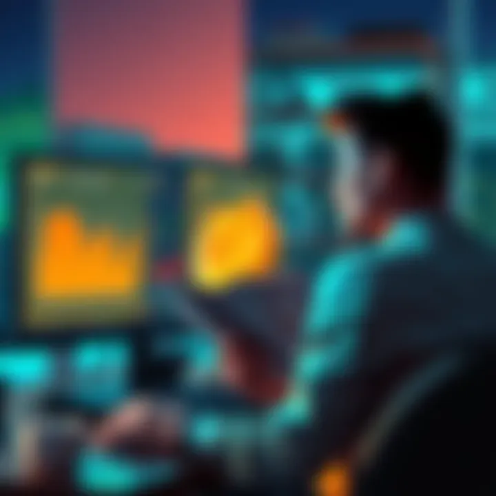 An individual looking at a computer screen showing a decline in Doge values while holding financial bills in hand.