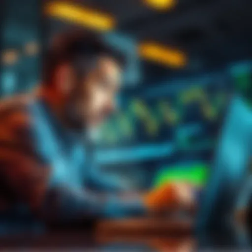 Investor considering Solana investment An investor looking at charts and data on a laptop, contemplating a shift from Bitcoin to Solana.