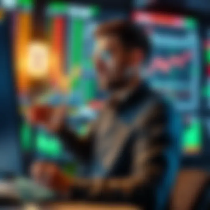 An investor looking at stock market charts on a screen, focusing on recent market dips