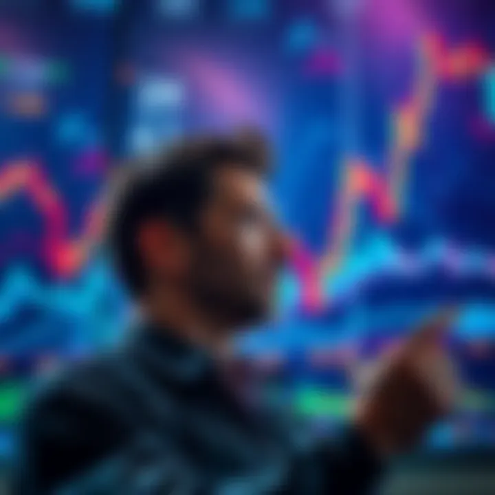 An investor looks at fluctuating cryptocurrency graphs, considering when to buy Bitcoin and Ethereum again.