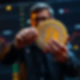 An investor holding a Bitcoin symbol after selling stocks for investment