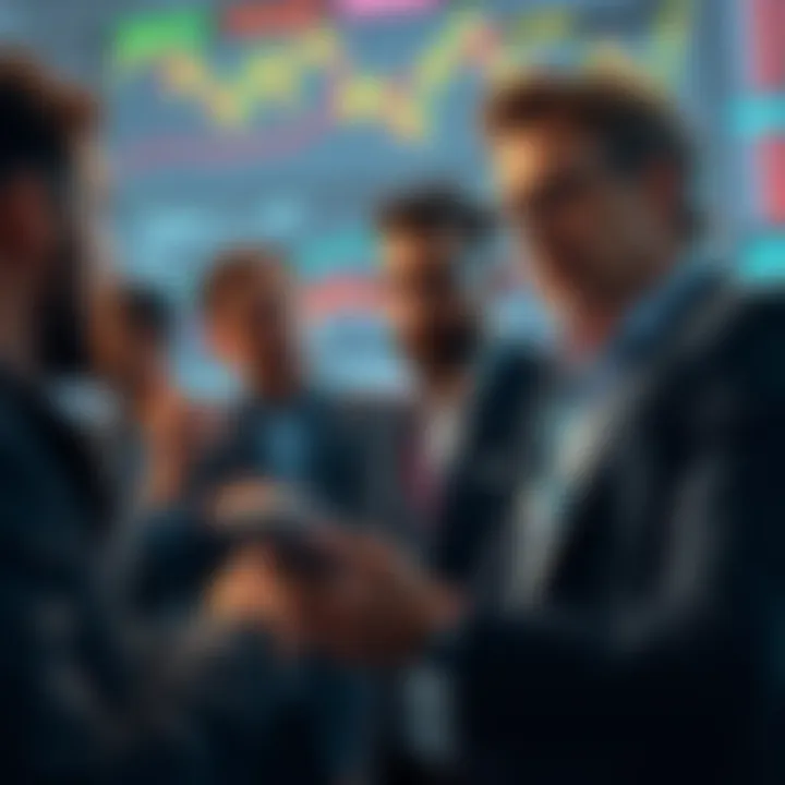 Group of investors analyzing charts and graphs regarding the value of Pi and market trends