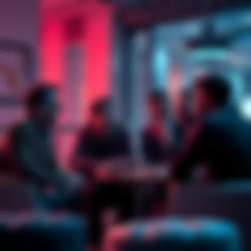 A group of worried investors sharing their thoughts on Polkadot's future value and use cases in a casual setting.