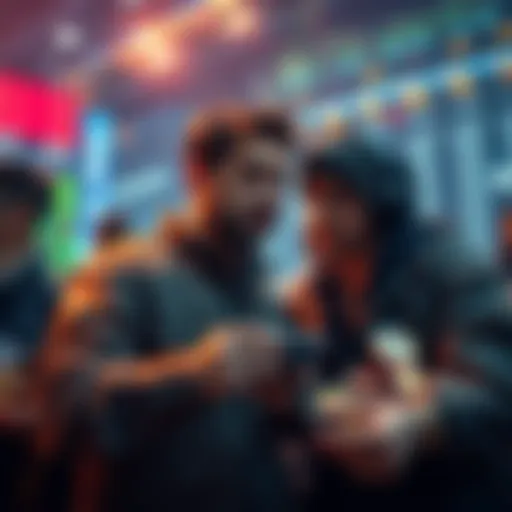 Investors buying stocks and assets in a declining market, showing optimism despite fluctuations in prices.