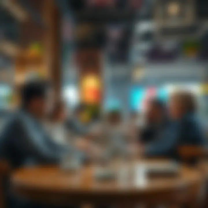 A group of worried investors discussing their financial losses related to Celcius in a local café