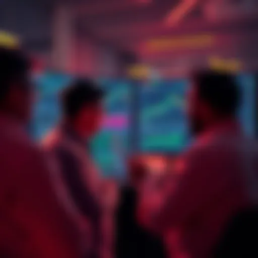 A group of people looking at charts and graphs on screens, discussing altcoin investments and the risks involved.