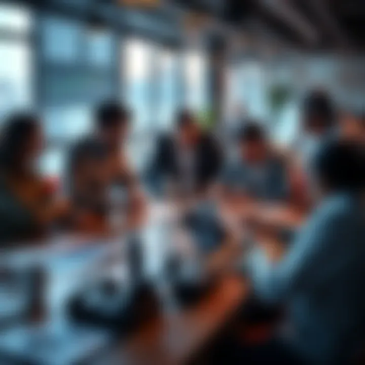 A group of investors discussing market trends and HODL strategies around a table with charts and graphs
