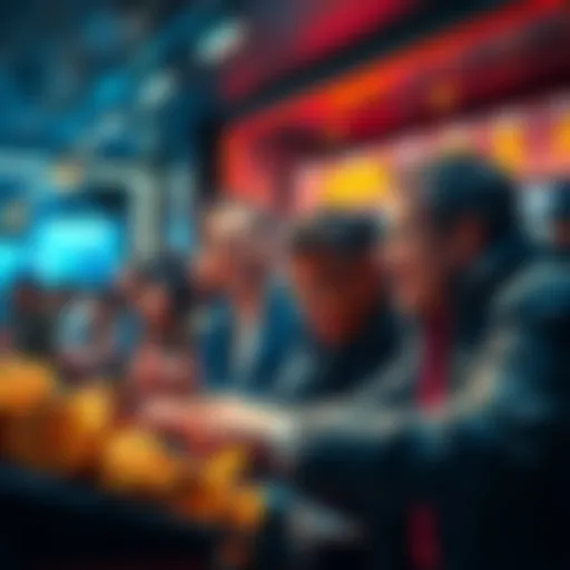 Group of people excitedly discussing Atom tokens while making purchases