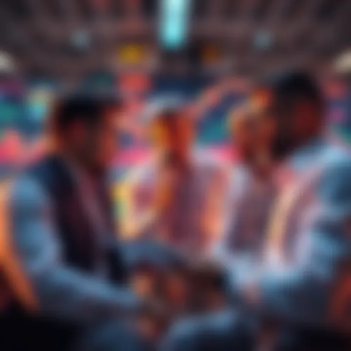 A group of investors reviewing charts and discussing market strategies after a price drop