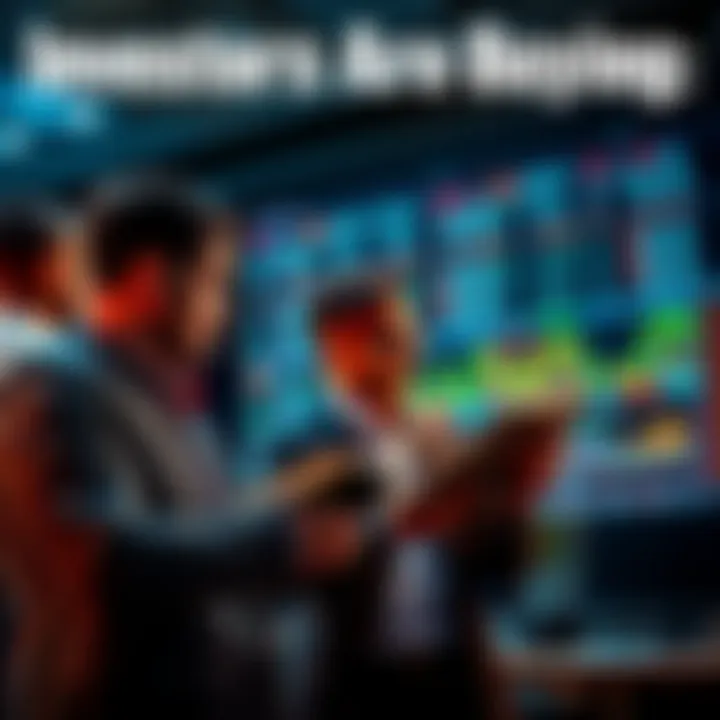 Group of investors examining stock charts while making purchases, despite market downturns