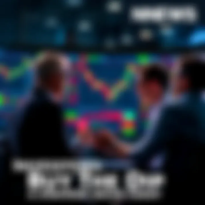 A group of investors analyzing stock charts on a screen, discussing buying opportunities during a market dip