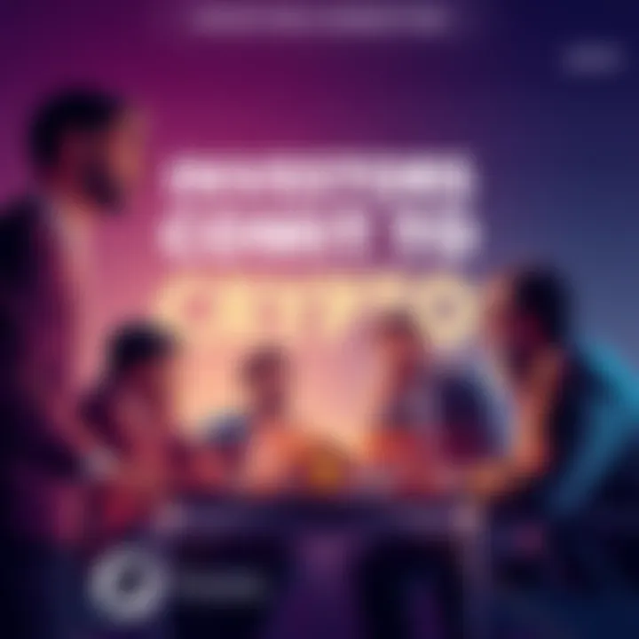 Group of investors discussing and planning to lock their cryptocurrency until 2029, showcasing a mix of determination and confidence in digital assets.