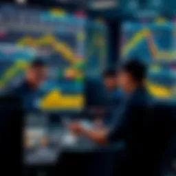 A group of investors analyzing cryptocurrency trends and gold charts on computer screens