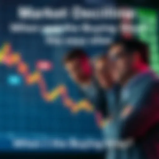 Group of frustrated investors observing a downward trending stock market graph