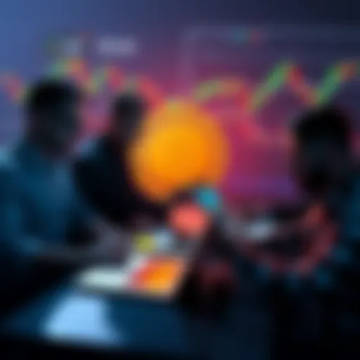 Group of investors analyzing HBAR cryptocurrency price on laptops and tablets at $0.26, showing interest and charts in the background.