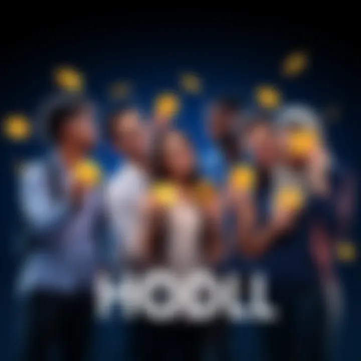 A group of diverse individuals confidently holding cryptocurrency coins and discussing their investment journey, symbolizing the concept of HODL.