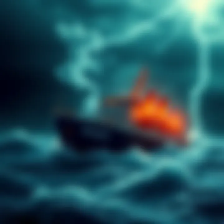 A graphic showing investors abandoning a sinking ship labeled 'Kaspa' amidst a stormy sea, representing fears for its future after the Smart Contracts launch.