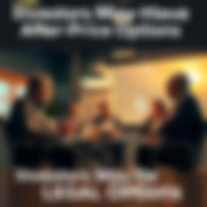 A group of concerned investors discussing legal options with a lawyer in an office setting, highlighting recent market actions affecting their securities.
