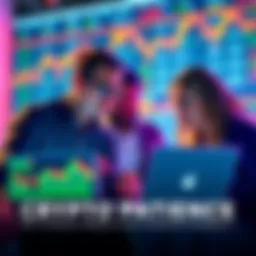 A group of people looking at cryptocurrency charts on a laptop, discussing long-term investment strategies.