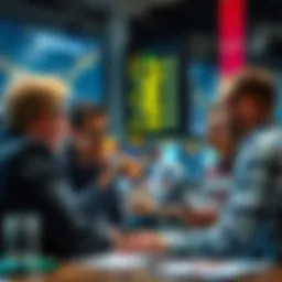 A group of investors sharing ideas about exit strategies during a peak market