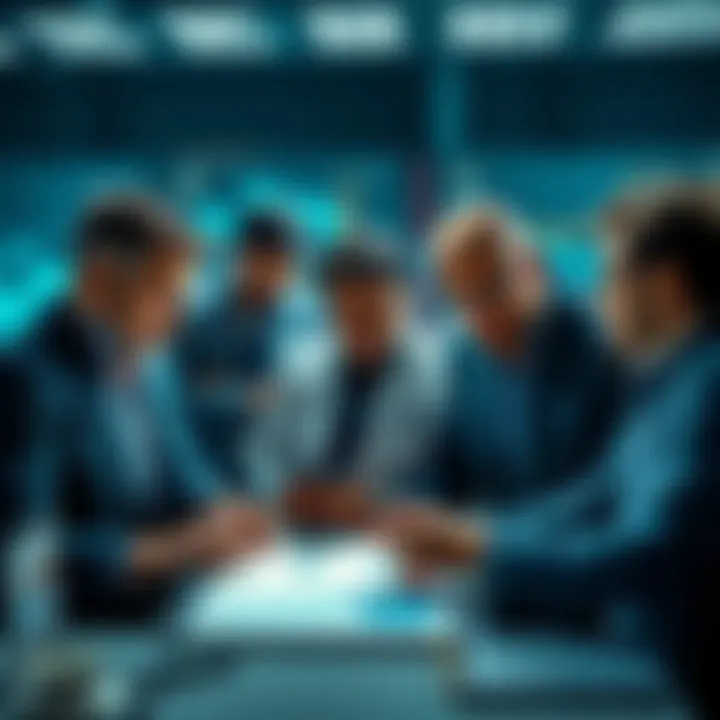 Group of investors analyzing charts and discussing missed investment chances, looking concerned over infrastructure projects