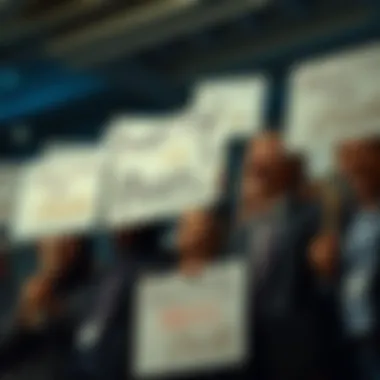 A group of investors laughing while holding signs that mock poverty and poor investment choices, showing an attitude of disdain. The scene highlights the divide between wealth and poverty.