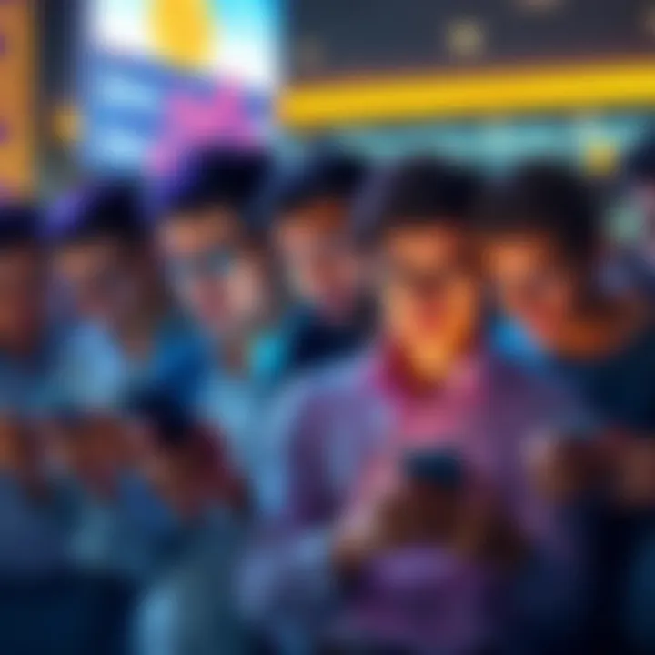 A group of investors looking concerned while checking Bitcoin prices on their phones, showing mixed emotions of worry and opportunity.
