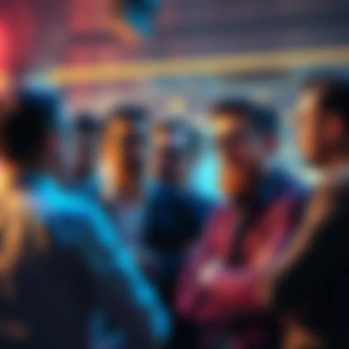 Group of worried investors discussing significant losses due to a new token chart.
