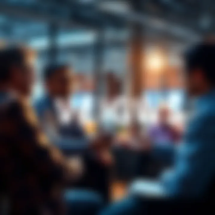 Group of investors discussing portfolio strategies in a casual setting.