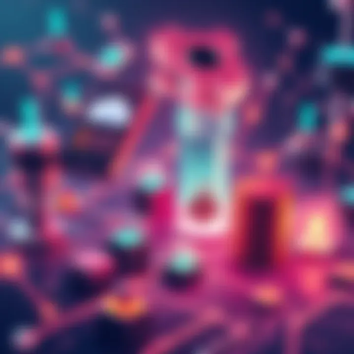 Illustration of connected devices making transactions using the Hedera blockchain, showcasing efficiency and security in various industries.