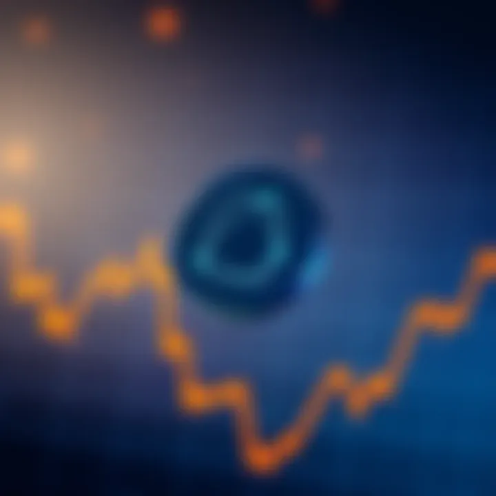 IOTA logo displayed on a downward trending graph, indicating current struggles in the market.