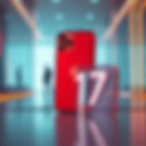 The new iPhone 17 displayed in a sleek environment with a large price tag next to it.