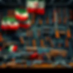 A display of various weapons available for sale, symbolizing Iran's arms firesale and global security concerns.